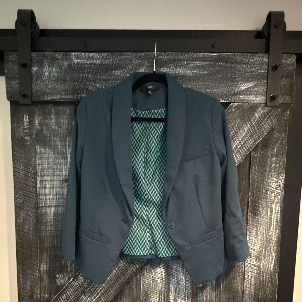 Mossimo Women’s Blue Knit Blazer Suit Jacket Lined Button Pockets M
